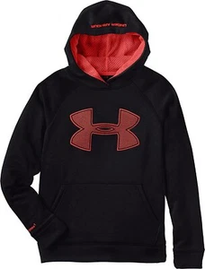 Under Armour Boys' Fleece Storm Big Logo Hoodie, Black /Risk Red, - Picture 1 of 3
