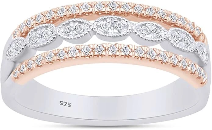 1/4ct Natural Diamond Two-Tone Stackable Wedding Band Ring in Sterling Silver - Image 1 of 4