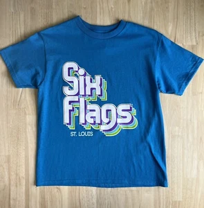 (Youth S) SIX FLAGS Retro Name ST LOUIS Tee Preshrunk Blue Cotton Shirt NWOT - Picture 1 of 6