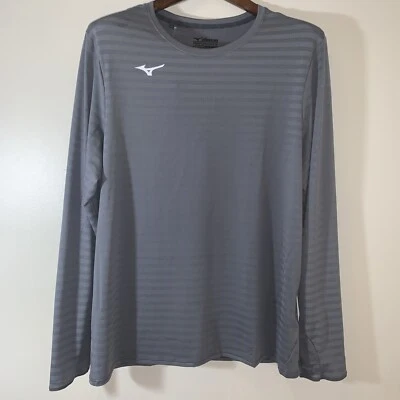 Mizuno Eco Long Sleeve Running Shirt Mens Large Gray Stripe Breathable Drylite - Image 1 of 4