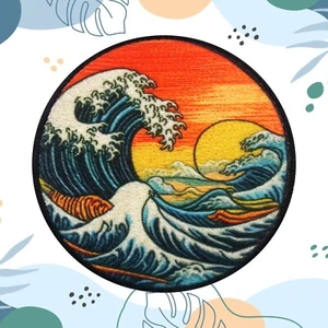 Retro Wave Patch - Ocean Badge Iron-on Applique  Beach Souvenir Gift, Decorative - Picture 1 of 16