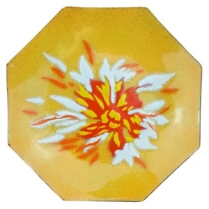 Annemarie Davidson Plate Enamel Copper Dish Star Flower Octagon Signed Yellow - Picture 1 of 10