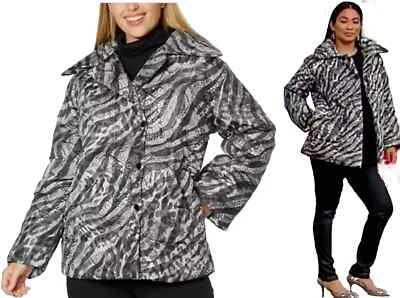 NEW DG2 Diane Gilman Puffer Jacket ZEBRA PLUS SZ 1X RETAIL $104 - Image 1 of 4