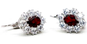 0.80ct Natural Round Diamond 14K Solid White Gold Hessonite Hoop Earrings - Picture 1 of 6