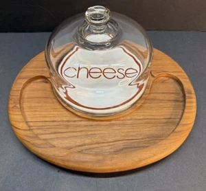 Vintage 1970s Goodwood Teak Wood Oval Cheese Tray Board With Glass Dome - Picture 1 of 7