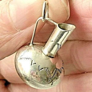 Mini Water Pitcher Jug Navajo Pendant Stamped Signed WKW Native Sterling - Picture 1 of 4