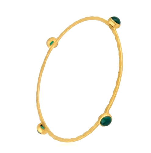 VALENTINO Braccialetto sottile martellato placcato oro multi onice verde pietre preziose braccialetto gioielli