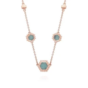 Amazonita Plano Rebanada Hex Cadena Collar En Oro Rosa Bañado en Plata de Ley - Imagen 1 de 1