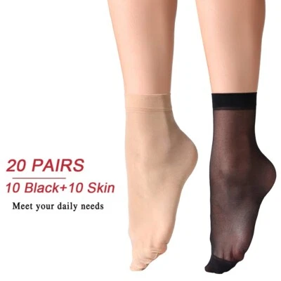 20 pares de calcetines tobilleros de nailon ultrafinos elásticos transparentes medias cortas para mujer Foto 1 de 4