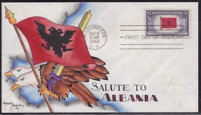SCOTT 918 ALBANIA DOROTHY KNAPP HAND PAINTED FIRST DAY COVER FDC OVERRUN NATIONS - Image 1 of 2