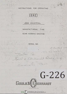 Gould & Eberhardt 48H Universal Gear Hobbing, Operators Manual 1966 - Picture 1 of 2