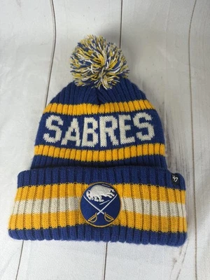 '47 Buffalo Sabres NHL 曲棍球冬季豆豆帽蓝色金色铐边球 — 第 1/3 张图片