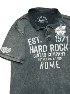 Hard Rock Guitar Co. Rome Men's Y2K Vtg Gray Distressed Cotton Polo Shirt SizeXL - Picture 1 of 9