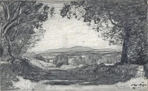 David Waterson Small Pencil Drawing - Scottish Landscape 1908 - Picture 1 of 5