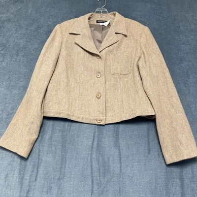 Savannah Blazer Jacket Womens 12 Beige Wool Button Front Single Breasted Cropped - Image 1 of 4