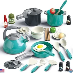 32-teiliges Kinder-Spielküchen-Set, Spielzeug zum Kochen mit Töpfen, Pfannen, Lebensmitteln, - Bild 1 von 6