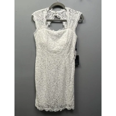 Vestido Adrianna Papell para mujer 6 encaje manga gorra funda marfil NUEVO Foto 1 de 4