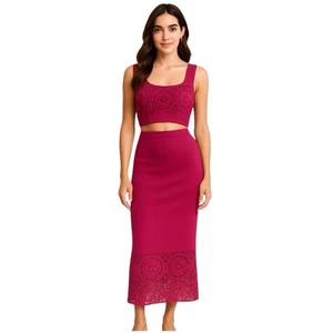 House of Harlow 1960 REVOLVE Strick Häkel Top Rock Set in Magenta Gr. Medium - Bild 1 von 14