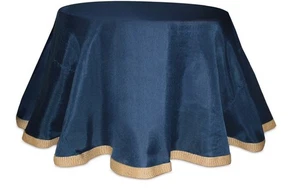 Melrose Seaside Treasures Navy Blue Table Cloth with Beige Jute Edge 96"D - Picture 1 of 1