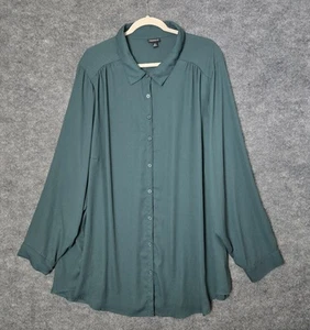 Torrid Top Womens 5X Forest Green Chiffon Tunic Button Up Flowy Office - Picture 1 of 11