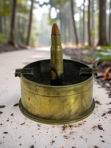 Vietnam War 105mm M14 Trench Art Ashtray; Cigar Ash tray With Holder 5”x5” - Picture 1 of 24
