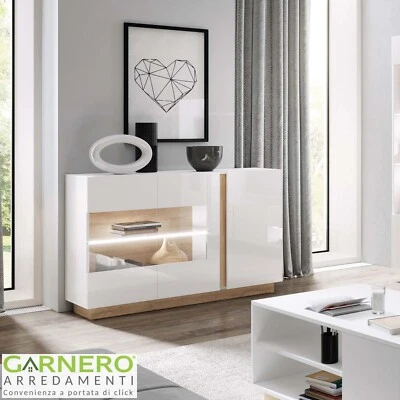 GARNERO ARREDAMENTI Credenza moderna bianca 3 ante madia vetrina soggiorno NOA Gihome® design sala