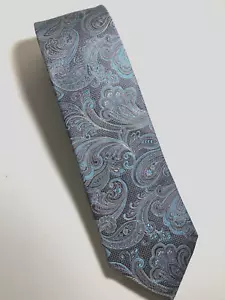 CRAVATTA UOMO JOHN W NORDSTROM TUTTA SETA GRIGIO E VERDE ACQUA STAMPA PAISLEY - Foto 1 di 3