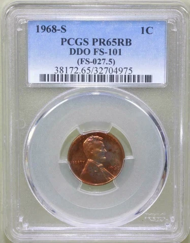 DDO 1968 S PCGS PR 65 RB FS-101 Pretty Toning Error Double Die Obv Lincoln Cent Cover