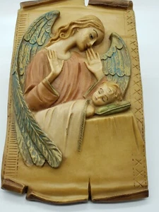 Vintage Guardian Angel Plaque Hand Painted Made in Italy 3D - Picture 1 of 7