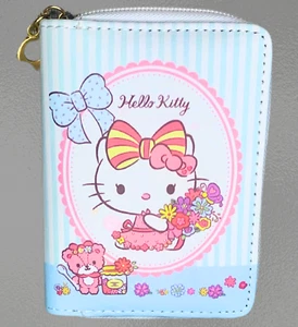 Hello Kitty Short Leather Wallet Zip Around Card Holder KT Bouquet Women Girls - Picture 1 of 7
