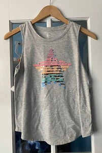 Tank Top Size 16 Flip Sequin Star Gray Pink Orange Blue Girls Soft Cotton - Picture 1 of 3