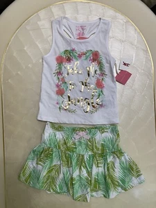 NWT Isaac Mizrahi 2pc Floral & Gold Letters Tank Top And Skort Girls Size 4 - Picture 1 of 8