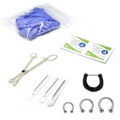 Kit de perforación de tabique de 10 piezas - herradura, agujas, fórcep, clicker negro elegido al azar Foto 1 de 4