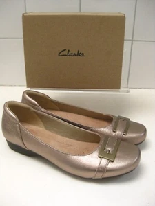 CLARKS shoes flats 5 ballerinas pumps gold leather cushion soft COLLECTION slip - Picture 1 of 14