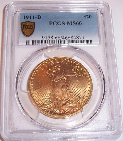 1911-D $20 Denver St Gaudens GEM Double Eagle PCGS MS66!!! Cover