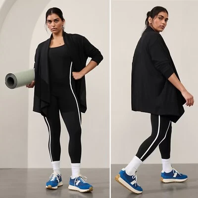 NWT Athleta Pranayama Resort Rib Wrap Plus 2X 20W 22W Black Pockets Thumbholes - Image 1 of 4