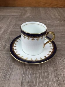 Vintage AYNSLEY Demitasse Cup & Saucer Cobalt & Gold Accents Bone China England - Picture 1 of 12