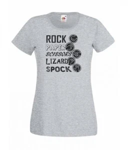 Ladies Grey Rock Paper Scissors Spock Lizard Funny Big Bang T-Shirt - Picture 1 of 8