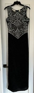 Laurence Kazar Beaded Silk Sleeveless Black Long Gown Size P Extra Small 1990s - Picture 1 of 18