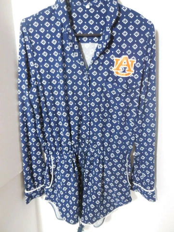 NEW Auburn Tigers NCAA Long Sleeved Sleepwear Blue Romper Pajamas Women's M Cover