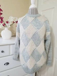 Suéter Pullover Tejido Grueso Lana Azul Claro y Marfil Liz Claiborne Mujer Talla M - Imagen 1 de 13