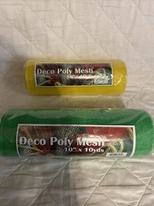 Lot 2 10" x 10 Yard Yellow And Green Deco Poly Mesh Ribbon Wreath Decorating - Picture 1 of 8