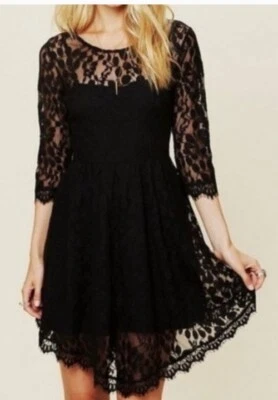 Vestido para mujer Free People de encaje elegante contemporáneo patinador talla 8 negro #C Foto 1 de 4