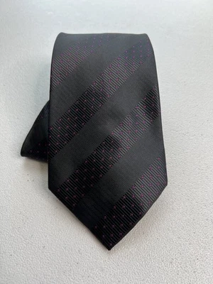 Belinda Firenze Black Striped with Fuchsia Dots Pattern 100% Silk Tie NWOT - Image 1 of 4