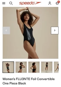 NWT Speedo Women's Flu3nte Convertible Strap Solid One Piece Black XL MSRP $65 - Picture 1 of 11