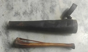 Antike Tierknochenpfeife aus dem 19. Jahrhundert im original Zinnröhrenhalter, Tobacciana - Bild 1 von 6