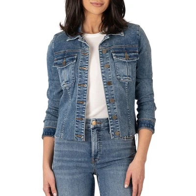 KUT from the Kloth Women's Small Kara Frayed Hem Jean Jacket Medium Wash O13-12 - Image 1 of 4