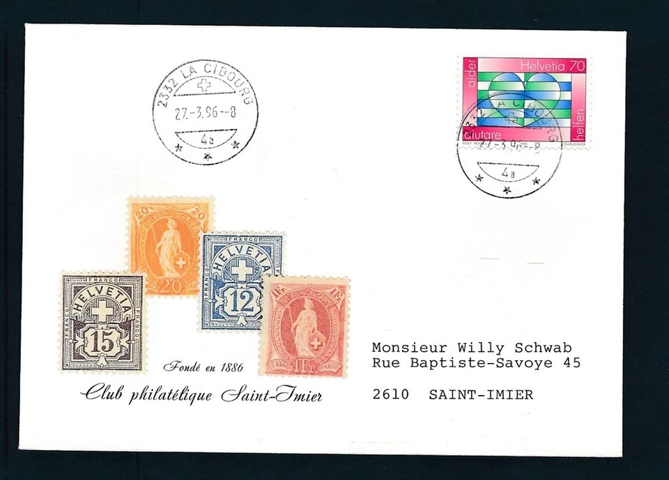 D466589 Suiza Cubierta Club Filatélico Saint Imier 1996 Foto 1 de 1