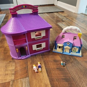 Vtg 2 Blue Box Miniature Doll House Light Up Mansion/Mini Tiny Dreams w/ 4 Dolls - Picture 1 of 18