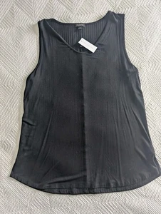 Canotta ANN TAYLOR Factory nera scollo a V grande senza maniche nuova con etichetta $40 - Foto 1 di 10